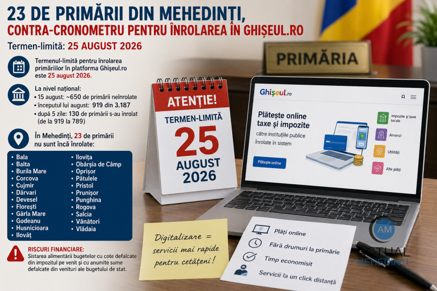 23 de primarii din Mehedinti cu termen limit pentru inrolarea in Ghiseul ro 25 august