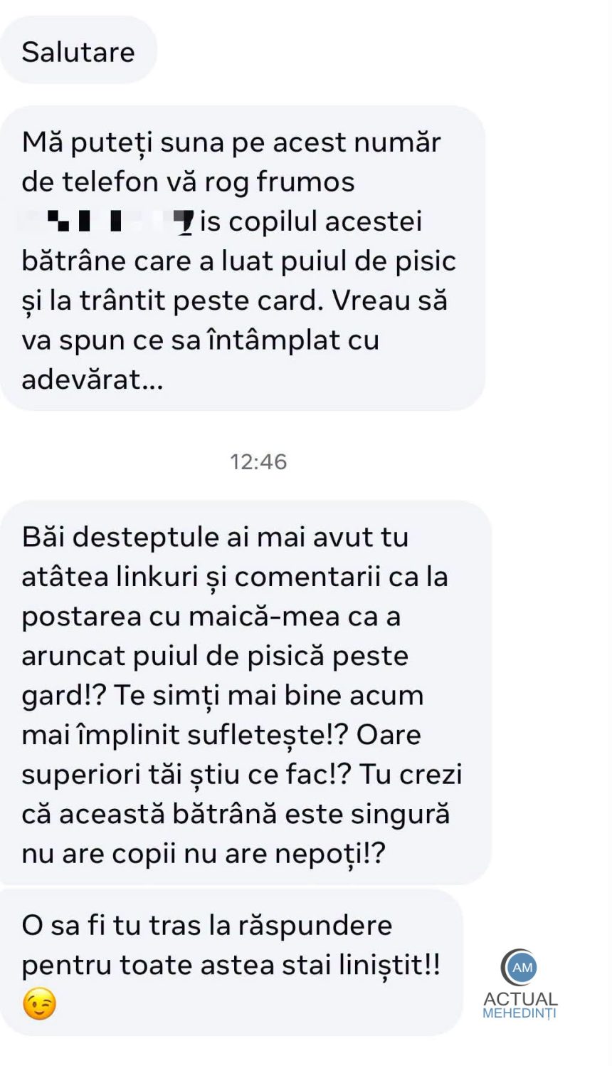 De la cazul pisicii ranite la acuzatii de intimidare fiul femeii ii transmite un avertisment politistului care a discutat public despre situatie