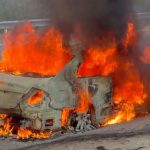 Un scurtcircuit electric a provocat incendiul care a distrus un autoturism pe DN 6 in Ghelmegioaia