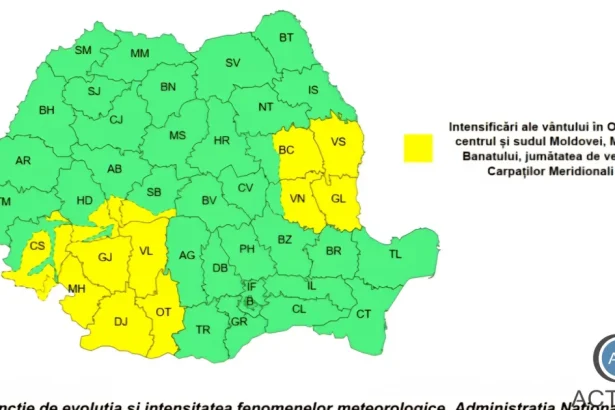 ANM anunță cod galben de ploi, vânt și răcire accentuată