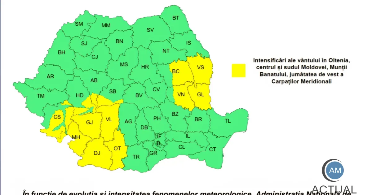ANM anunță cod galben de ploi, vânt și răcire accentuată
