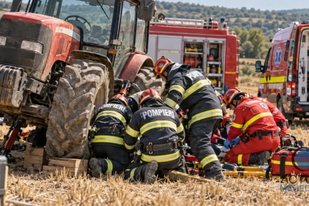 Bărbat accidentat de tractor la Valea Ursului; se fac manevre de resuscitare.