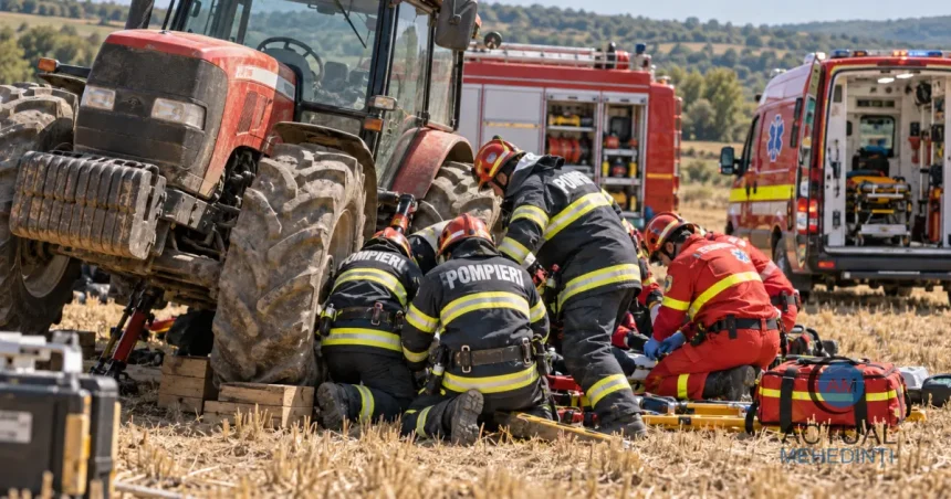 Bărbat accidentat de tractor la Valea Ursului; se fac manevre de resuscitare.
