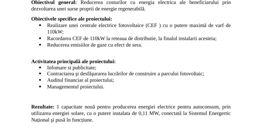 Centrală electrică fotovoltaică pentru autoconsum