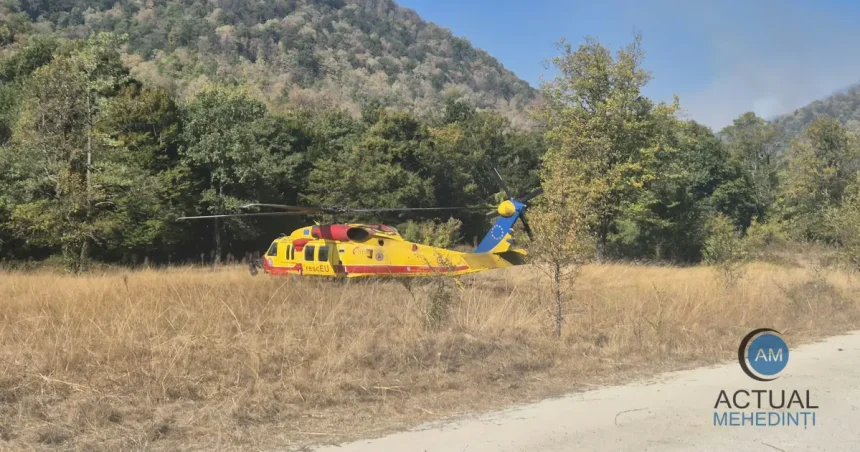 Incendii în Mehedinți: 1.000 de hectare arse la Eșelnița. Elicopter mobilizat