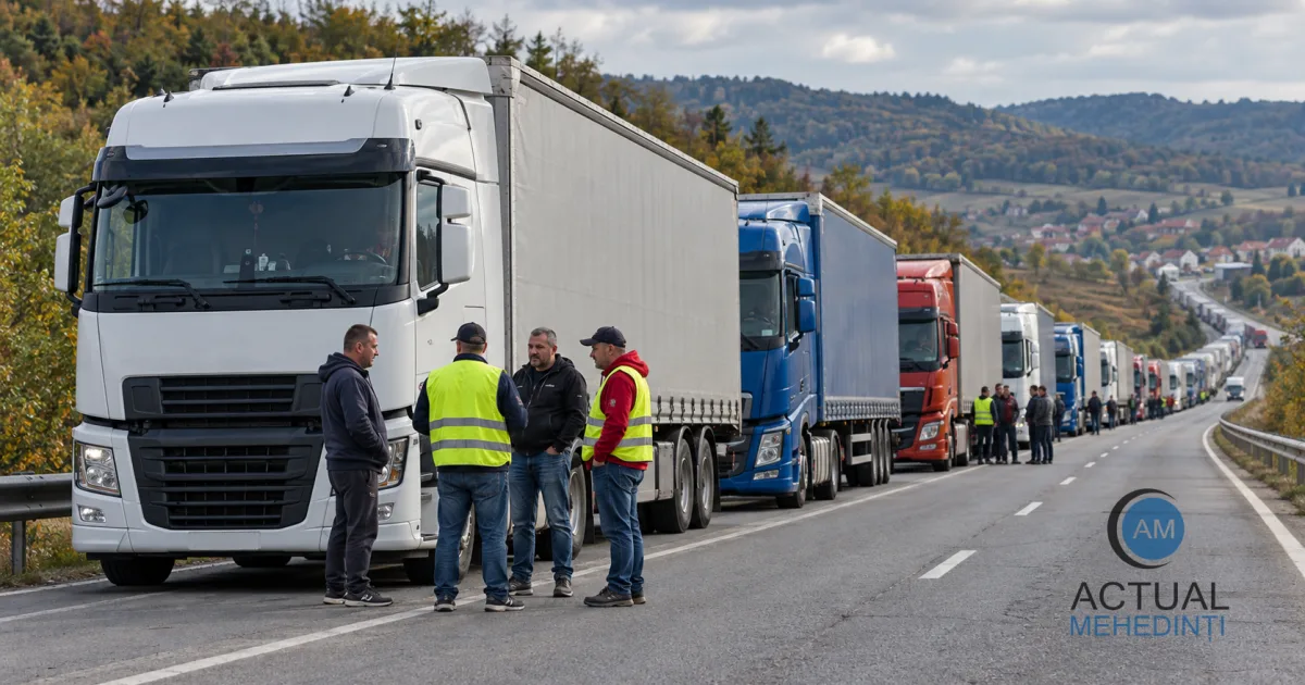 Transportatorii din Mehedinți protestează de la ora 14.00